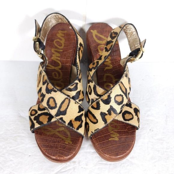 SAM EDELMAN Women's Ivy US8,5M Leather Animal Print CrisCross Slingback Sandals - Picture 12 of 14